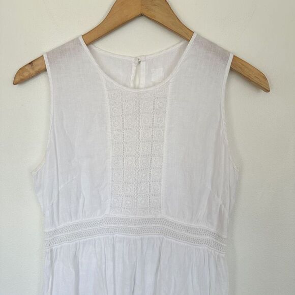 120% Lino Women’s White Crochet Bib Detail Sleeveless High Neck Keyhole Back Mid - Picture 4 of 14